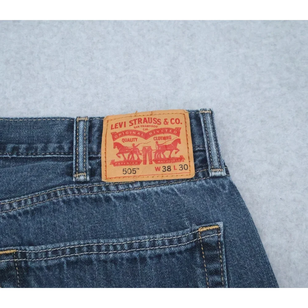 Levis 505 Jeans Mens 38x30 Dark Wash Blue Denim Regular Fit Straight Leg